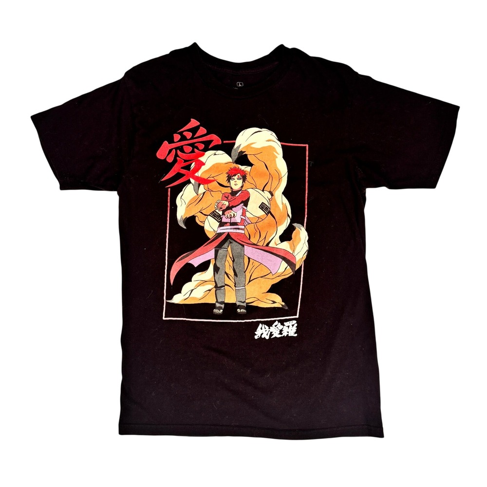 Naruto Shippuden Gaara T-Shirt Black Graphic Tee Sand Cloud Kanji Anime Size L